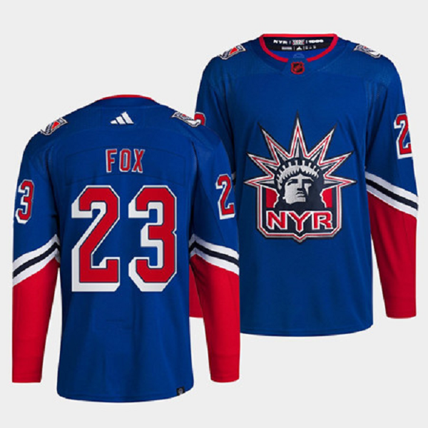 Men's New York Rangers #23 Adam Fox Blue 2022 Reverse Retro NHL Jersey