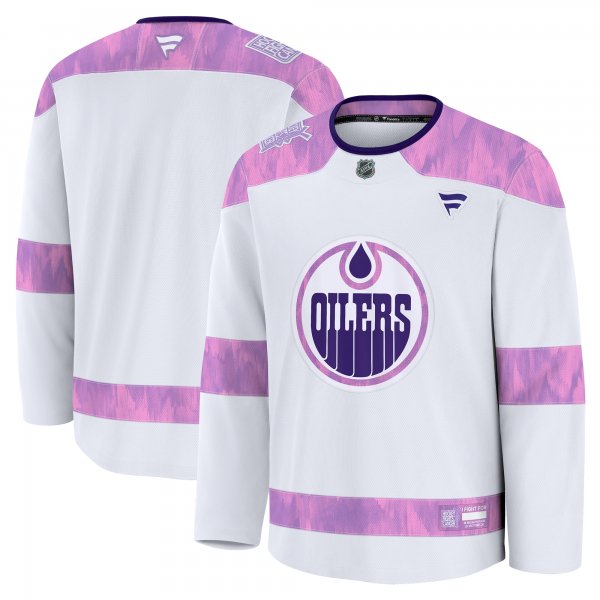Men's Edmonton Oilers Fanatics White 2024 Hockey Fights Cancer Practice Jersey