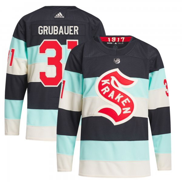 Men's Seattle Kraken #31 Philipp Grubauer adidas Deep Sea Blue 2024 NHL Winter Classic Primegreen Player Jersey