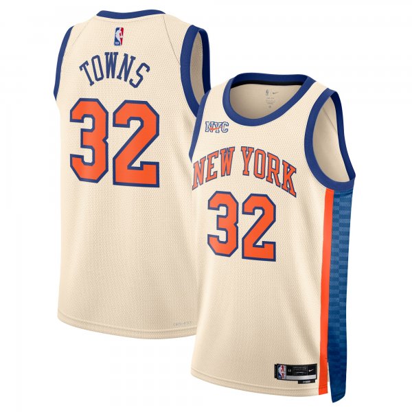 Men's Unisex New York Knicks #32 Karl-Anthony Towns Nike Cream 2025/26 Swingman City Edition Jersey
