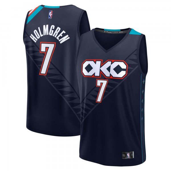Youth Oklahoma City Thunder #7 Chet Holmgren Fanatics Navy 2025/26 City Edition Fast Break Jersey